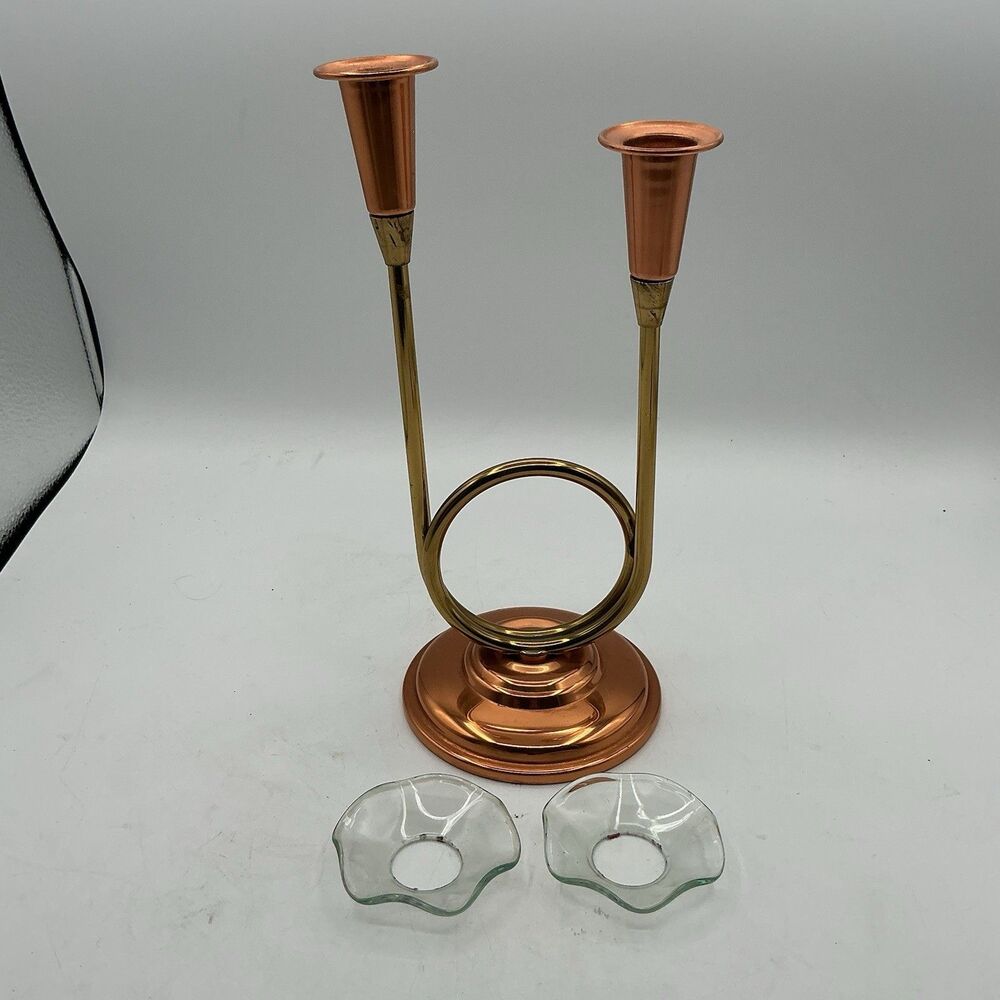 MCM Coppercraft Guild Taunton Mass Copper Brass Candlestick Holder 10”